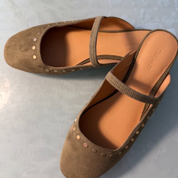 Madewell The Greta Ballet Flat Suede Slip On Mule in Olive suede NU882 - Picture 4 of 10